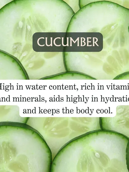 Cucumber is another hydration hero. It's high in water, rich in vitamins, and has a natural cooling effect on the body, making it a perfect summer snack. (Duplicate images 33 removed).