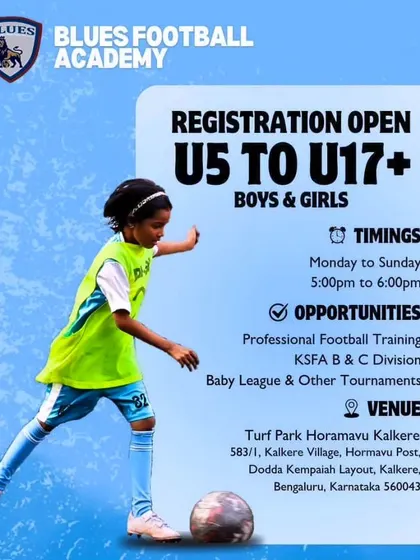 Registration is open for our 2024-2025 annual program at our Turf Park Horamavu Kalkere location. We offer professional training and tournament opportunities for boys and girls from U5 to U17+.