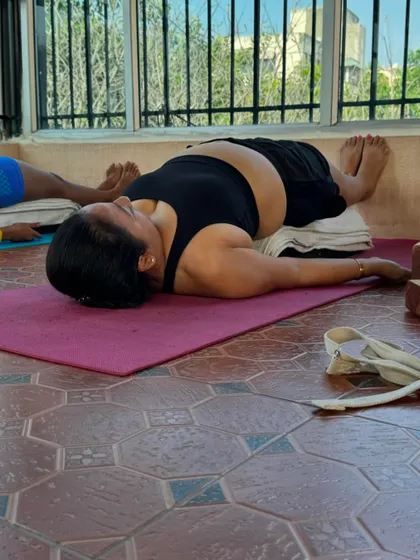 Restorative Legs-Up-the-Wall pose, or Viparita Karani, is a wonderful way to end a practice. It calms the nervous system, relieves tired legs, and promotes relaxation.
