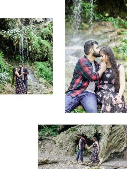 A collection of romantic shots at Patna Waterfall in Rishikesh. We use the natural beauty of the waterfall to create a breathtaking backdrop for your pre-wedding photos.