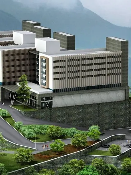 A visualization of a large-scale hospital master plan designed for a challenging hillside location. This demonstrates my capability in terrain-responsive design, involving complex circulation planning for vehicles and pedestrians, and tiered building placement to minimize site disruption and maximize views.