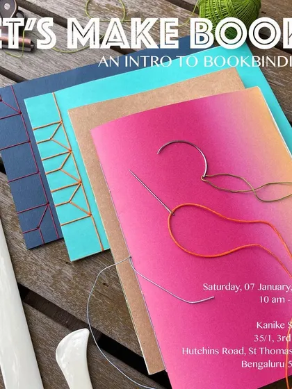 An invitation to our popular bookbinding workshop. These sessions are perfect for anyone interested in paper crafts and handmade goods.