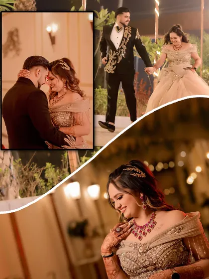 A collection of images from a school-sweethearts' engagement, capturing their story from candid moments to romantic portraits.