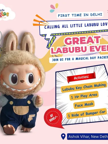 Calling all Labubu lovers! This poster for our Great Labubu Event highlights the fun crafts, including making a Labubu keychain and a face mask.