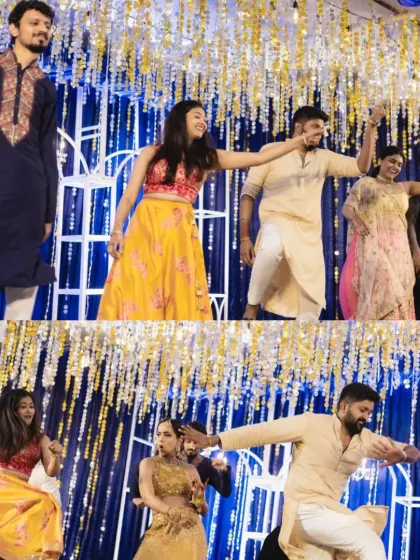 Friends and family members unite for a vibrant group performance. Our choreography process, which includes online and in-person sessions, ensures everyone is confident and ready to shine on the big night.
