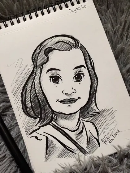 This caricature has a soft and friendly look. I use different line weights to create depth and interest.