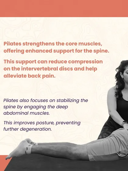 Pilates strengthens the deep core muscles, which provides enhanced support for the spine. This support can reduce compression on the intervertebral discs and help alleviate chronic back pain, as demonstrated by this hands-on correction.