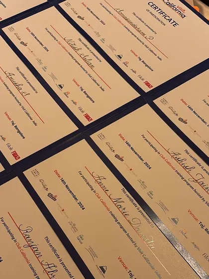 A lovely afternoon spent addressing over 45 certificates with my brush pen for a Visit California event at Taj MG Road, Bangalore. It's always a joy to contribute to such a wonderful event.