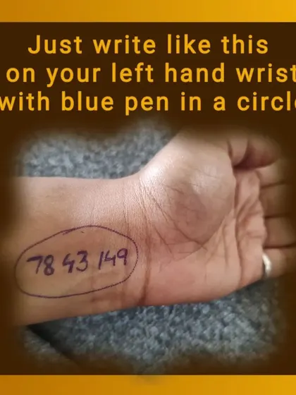 To use the sprain relief code, write 78 43 149 on your left wrist with a blue pen, as demonstrated in this picture.