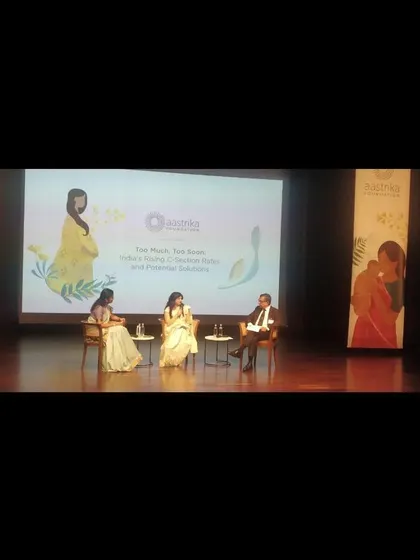 A panel discussion in progress at the event addressing India's high C-section rates. We actively participate in and promote these conversations to create awareness and explore potential solutions for ensuring medically necessary, not elective, procedures.