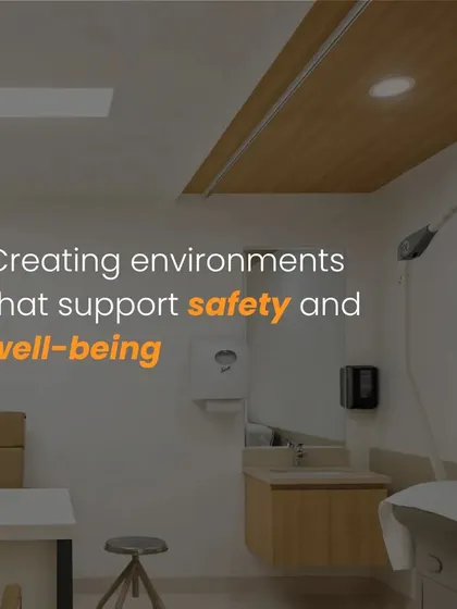 This image of a clean and organized examination room underscores our goal of creating environments that support safety and well-being, a core tenet of our design philosophy.