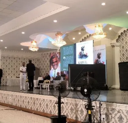 A wide shot of the stage setup for the formal book launch.