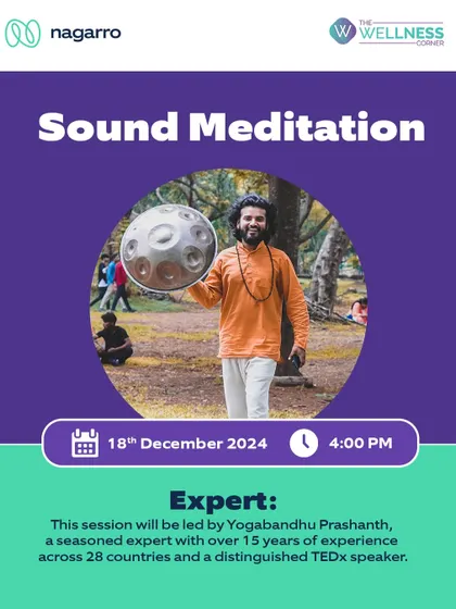 The official poster for a Sound Meditation session I led for Nagarro. It is wonderful to see companies prioritize the mental health of their employees, especially around World Meditation Day.