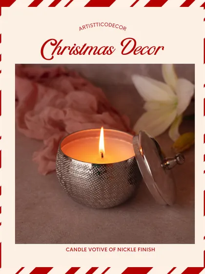This candle votive in a nickel finish has a beautiful hammered texture that catches the light. It's a small piece that adds a lot of warmth and style.