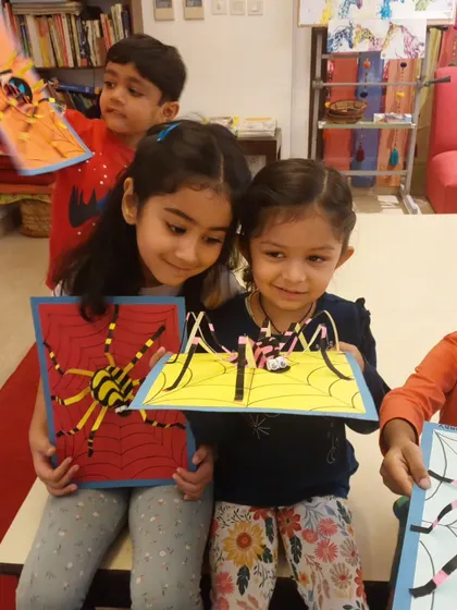 Happy Halloween from our creative crew. The kids had a great time making these spooky and fun 3D paper sculpture spiders in their pop-up webs.