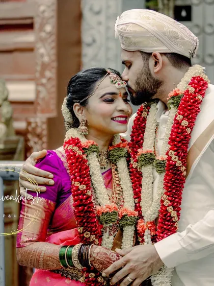 A beautiful couple portrait that captures the joy of the wedding day. The bride's makeup is designed to look fresh and timeless, enhancing her features without overpowering them.