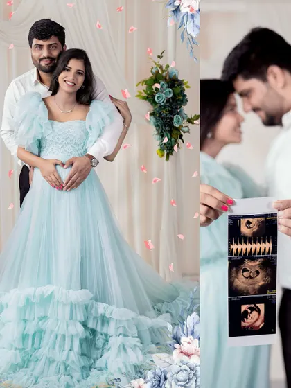 It all starts with this moment. This collage beautifully tells the story of anticipation, featuring a loving couple's pose and an intimate close-up of the sonogram, the very first picture of their baby.