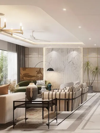 This before-and-after sequence shows the transformation of a raw shell into a sophisticated living space. The final design uses a long, elegant corridor to connect the open living area, emphasizing natural light and a warm, timeless palette.