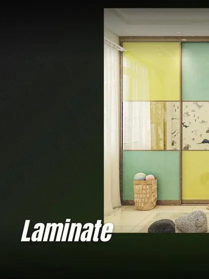 Wardrobe finishes can define a room's personality. This playful laminate finish with dinosaur patterns adds a touch of fun and character to a child's room.
