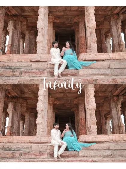 A candid moment of laughter and conversation as the couple sits on the stone steps of a magnificent temple ruin, their connection feeling infinite.