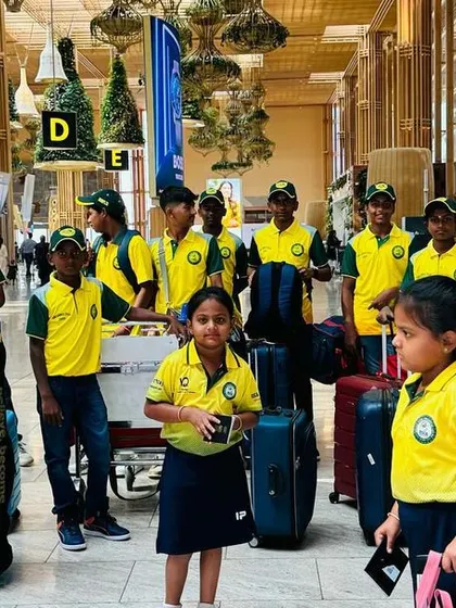 Our U-16 team at the airport, ready and excited for their international tour to Sri Lanka.