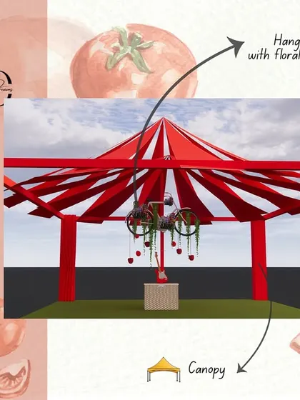 The initial 3D render for the canopy and hanging bicycle chandelier, demonstrating how we visualize and plan every structural element of the design.