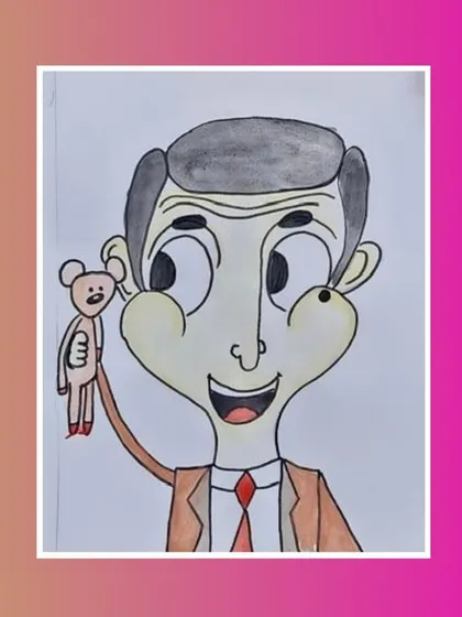 A charming drawing of Mr. Bean with his best friend, Teddy. This piece perfectly captures his quirky and lovable personality.