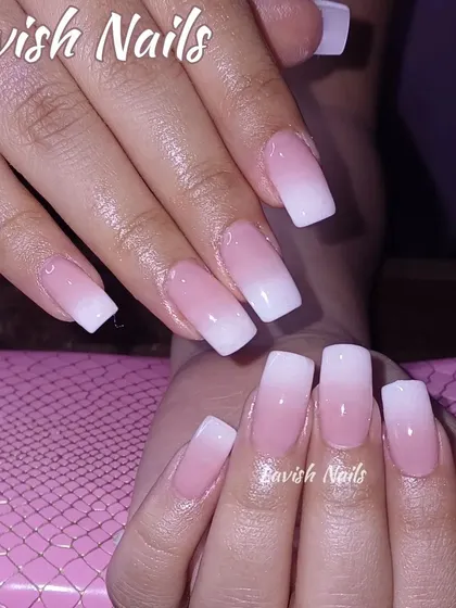 Another flawless example of a soft ombré gradient on square nails, perfect for a modern and understated bridal look.