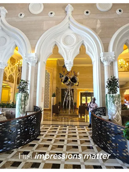 First impressions matter. The grand, arched entrance of this luxury resort in Doha immediately sets a tone of elegance and sophistication.