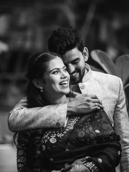 Another beautiful monochrome moment. I love how Amol is holding Sanika, and her smile is just so genuine. Black and white photography really emphasizes the emotion in a portrait.