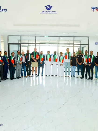 A group photo from the launch of H16 BFC Soccer Schools in the UAE, marking the beginning of a new journey in nurturing talent.