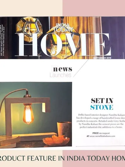 I was so thrilled to have my handcrafted cement table lamp featured in India Today Home. This piece, from my brand Grey Sorbet, represents my love for industrial chic design and adding unique, artistic elements to a home. It is a wonderful validation of my passion for creating bespoke decor.