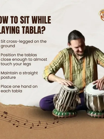 Proper posture is important for playing the tabla. This guide shows you how to sit correctly for the best sound and comfort.