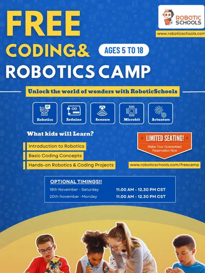I often host free coding and robotics camps for kids aged 5 to 18. It is a great way to unlock the world of wonders and get a taste of what my programs are all about.