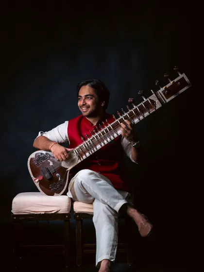 A professional photoshoot with my sitar. These portraits are a way to express my personal connection with my instrument.