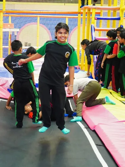 Pure joy on the trampoline. School trips here are all about letting loose and having a fantastic time.