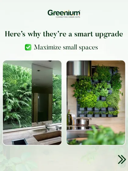Here's why vertical gardens are a smart upgrade. They maximize small spaces, as shown in these examples of a lush green wall in a kitchen and a bathroom.