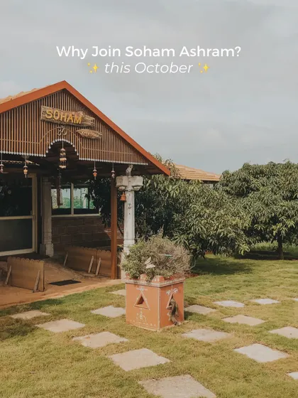 The entrance to our main yoga shala, nestled among mango trees. This is where you will spend many hours, practicing, learning, and growing in a space built with love and natural materials.