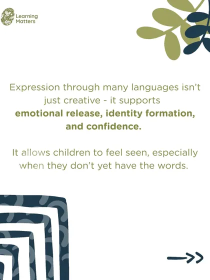 Expression through many languages supports emotional release and identity formation. It allows children to feel seen and understood, especially when they do not yet have the words to describe their inner world.