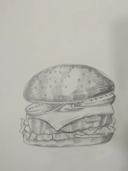 This burger sketch is a great example of using the cross-hatching technique to build up shading and texture.