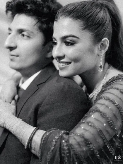 Sometimes, a simple black and white portrait says everything. This close up of Radhika and Shyam during their sangeet is all about the unspoken bond, a gentle embrace that feels more powerful than any posed photograph.