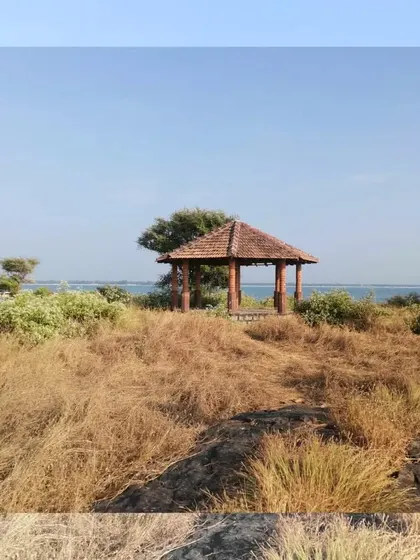 A picturesque gazebo on St. Mary's Island, offering a perfect spot to rest and take in the ocean views.
