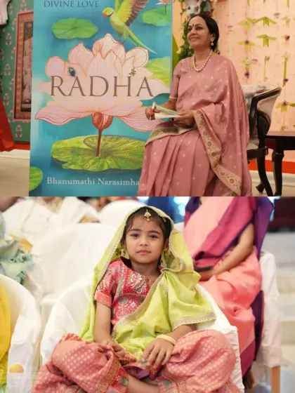 A collage from the launch of the book 'Radha' by Bhanumathi Narasimhan. The event, which included a reading and a discussion, was a beautiful exploration of love and devotion.