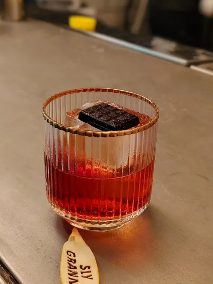 My Coconut & Dark Chocolate Negroni, a special creation for Negroni Week. It's an indulgent, tropical twist on the bitter classic.