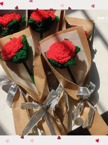 My crochet roses are perfect for Valentine's Day. Here are a few all wrapped up and ready to be gifted. An everlasting symbol of love.