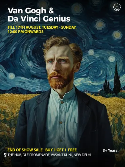 Another poster for the Van Gogh & Da Vinci exhibition, highlighting the "Buy 1 Get 1 Free" end-of-show sale.