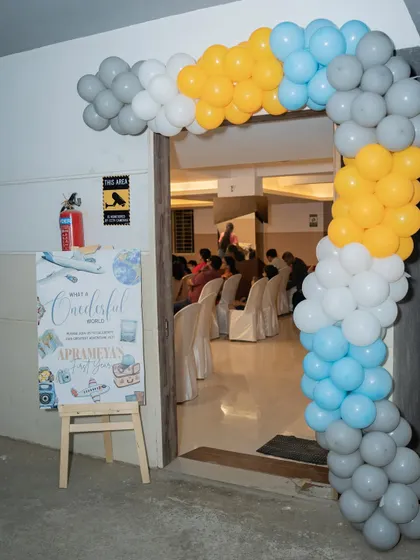This chalkboard-style milestone board for a travel-themed party is a great way to share fun facts about the birthday boy. It's placed at the entrance for all guests to see.