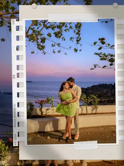 Another creative film-strip edit, highlighting a romantic moment against the vibrant colors of a Mumbai sunset.