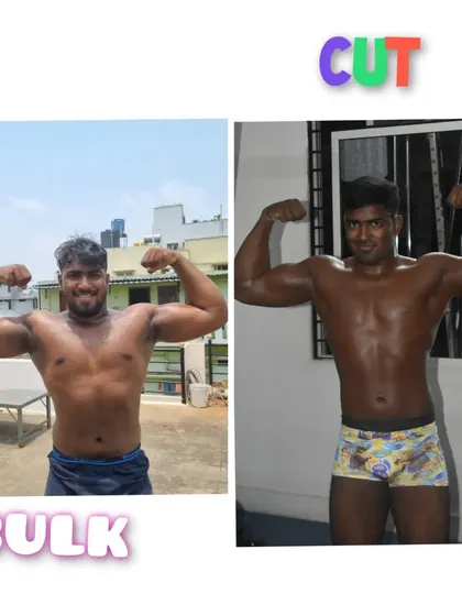 This image shows the result of a successful cutting phase after a period of bulking, resulting in a lean, defined, and athletic build.