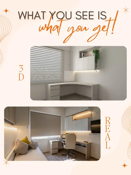 This image demonstrates our commitment to detail, showing the 3D render and the final multi-functional home office, perfectly executed.